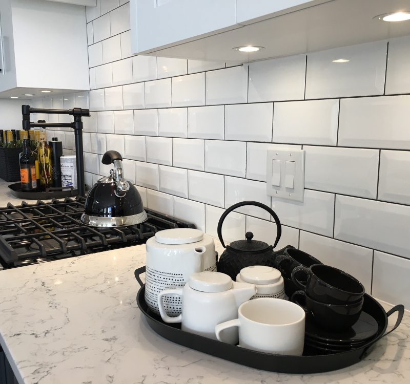 Home decor, renovation and remodeling projects, kitchen counter in white marble with subway tiles